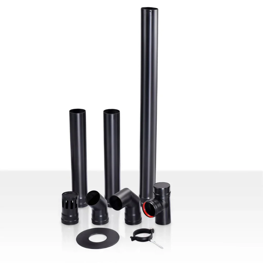 (3.15") Chimney Pipe Kit – Complete 1mm Steel Flue Set with Cap, T-Pipe, Elbows & Trim Plate for Wood & Pellet Stoves KK48181 - Image 2