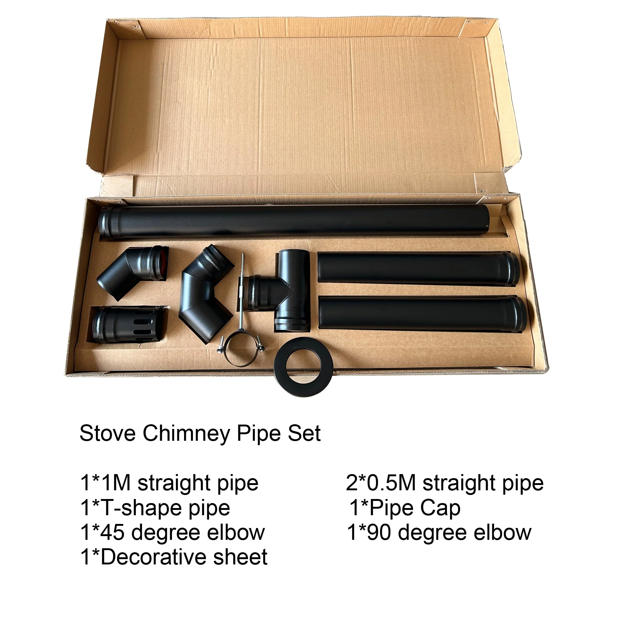 (3.15") Chimney Pipe Kit – Complete 1mm Steel Flue Set with Cap, T-Pipe, Elbows & Trim Plate for Wood & Pellet Stoves KK48181 - Image 3