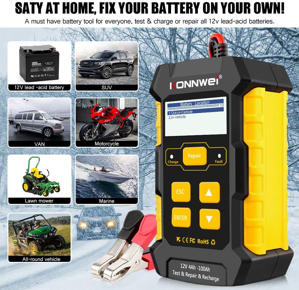 3-in-1 12V Battery Charger, Tester & Maintainer – KONNWEI KW510 - Image 7
