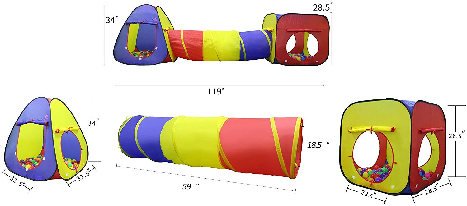 3 PCS Kids Play Tent with Tunnel and Ball Pit – Foldable Indoor & Outdoor Playhouse Set – RE1305 - Image 2