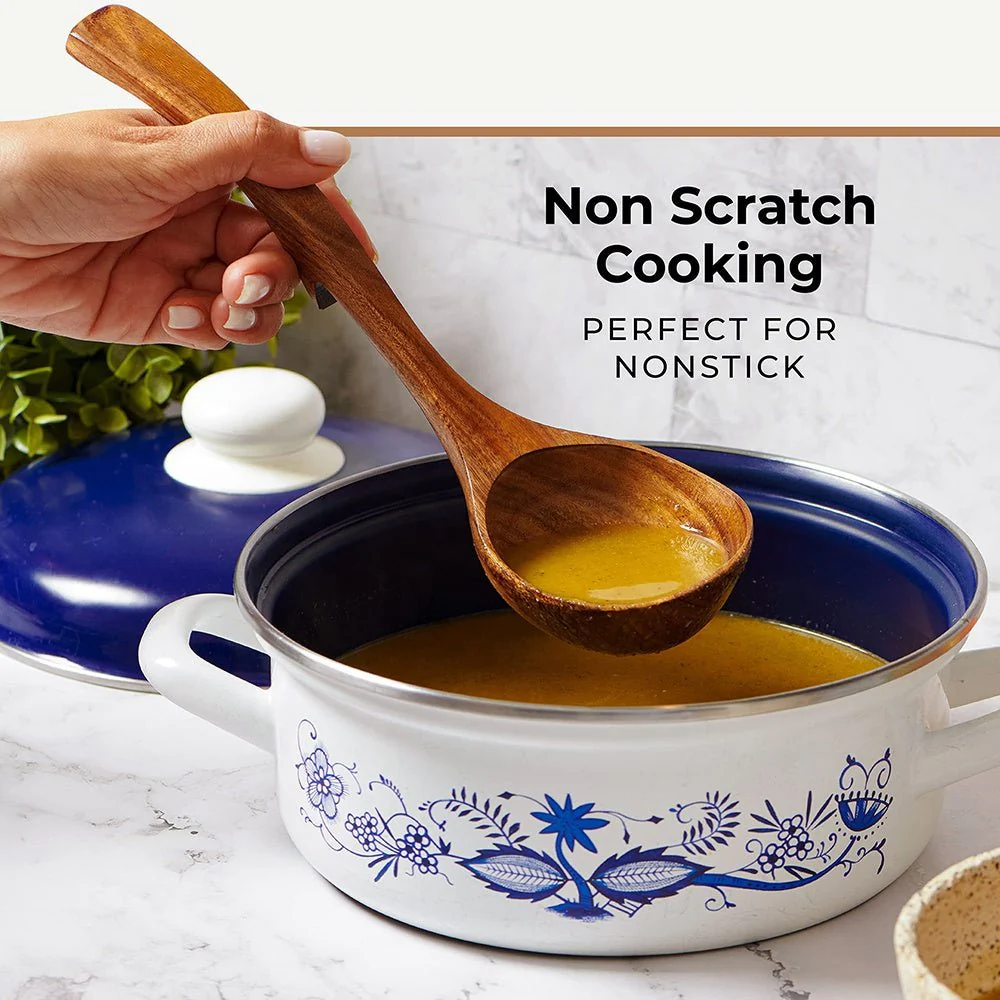 3 Piece Acacia Wood Soup Spoon Set 7" 11" Natural Kitchen Utensils SSK3P - Image 3