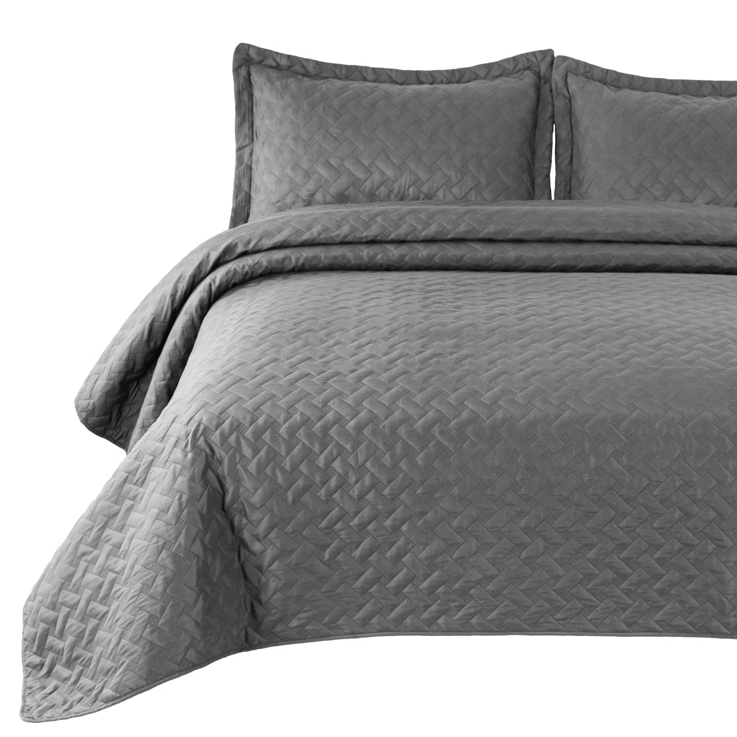 3-Piece Microfiber Quilt Set – Basketweave Pattern Bedspread, Twin, Queen & King - Image 5