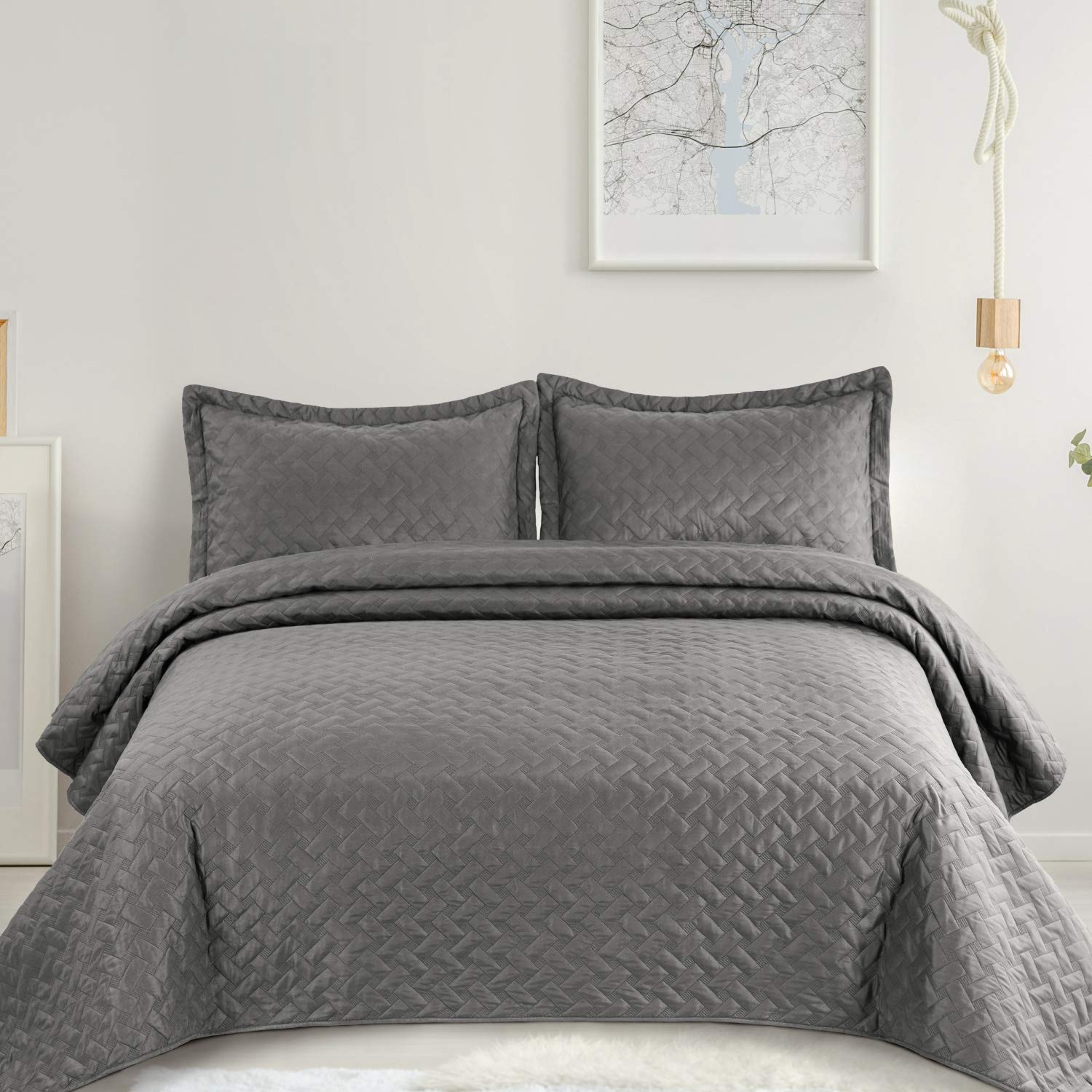 3-Piece Microfiber Quilt Set – Basketweave Pattern Bedspread, Twin, Queen & King - Image 7