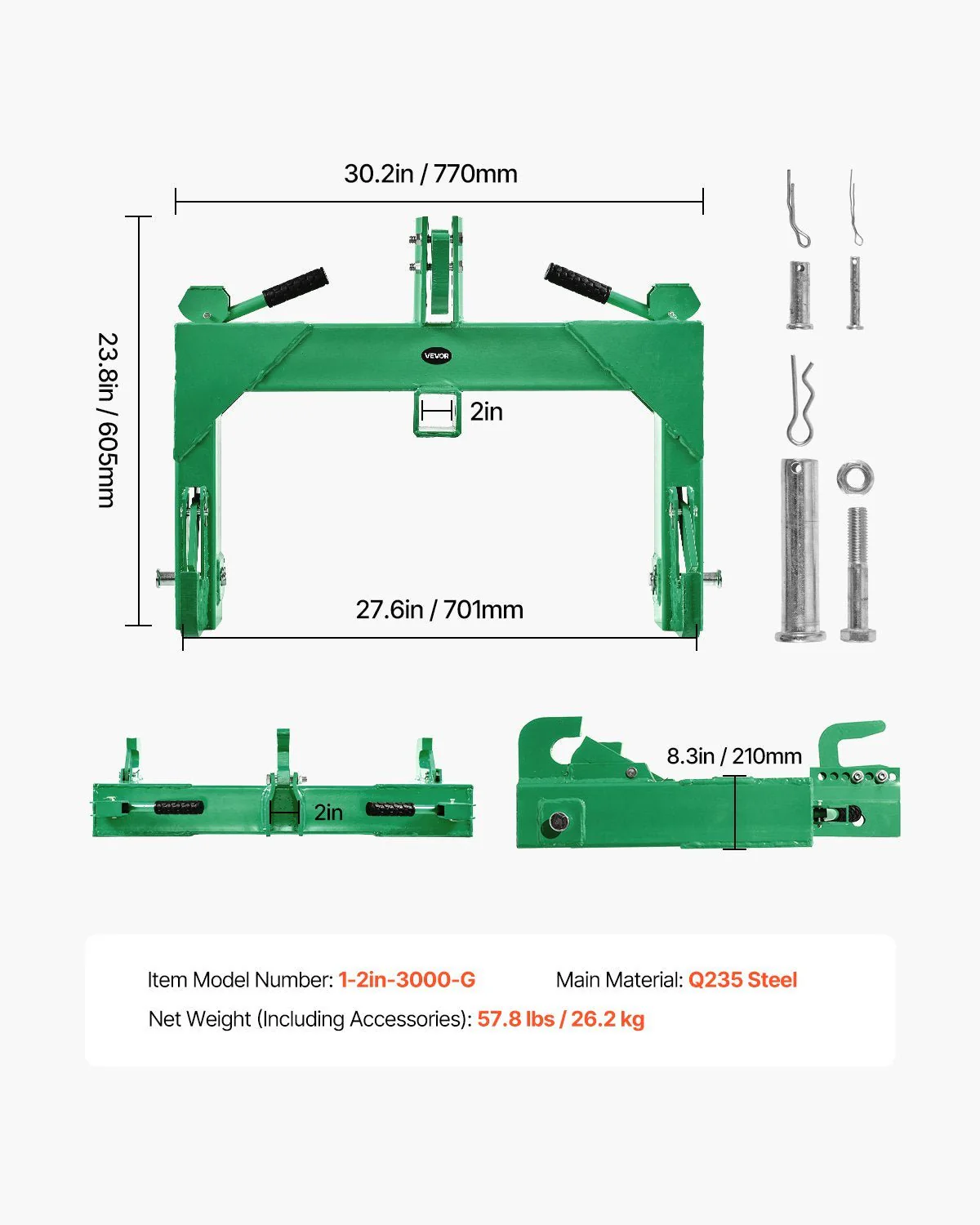3-Point Quick Hitch Attachment for Tractors – 3000 LB Capacity | SKU: 523468 - Image 2