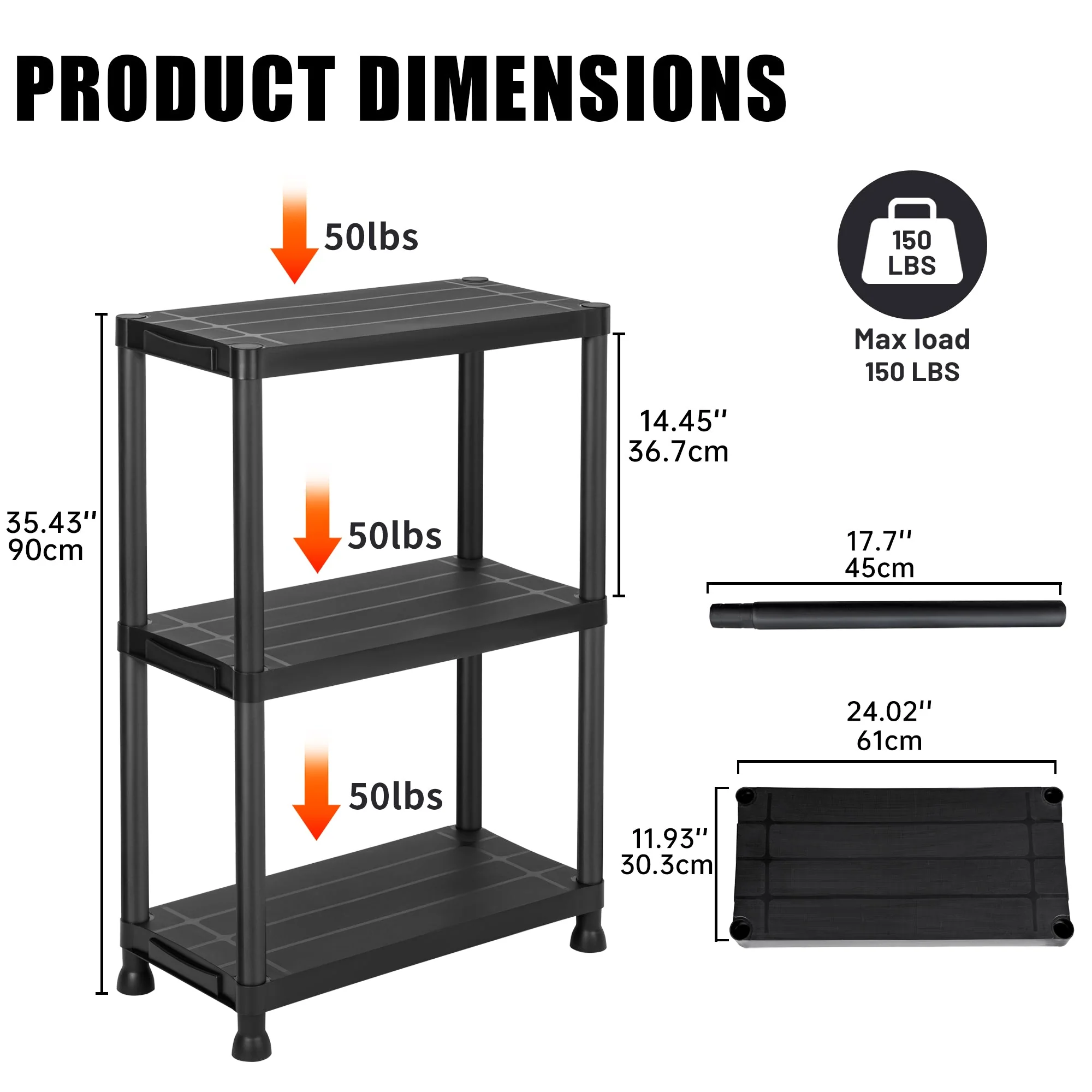 3-Tier Heavy Duty Plastic Storage Shelving Rack – Utility Organizer for Garage & Home AMPSR33 - Image 5