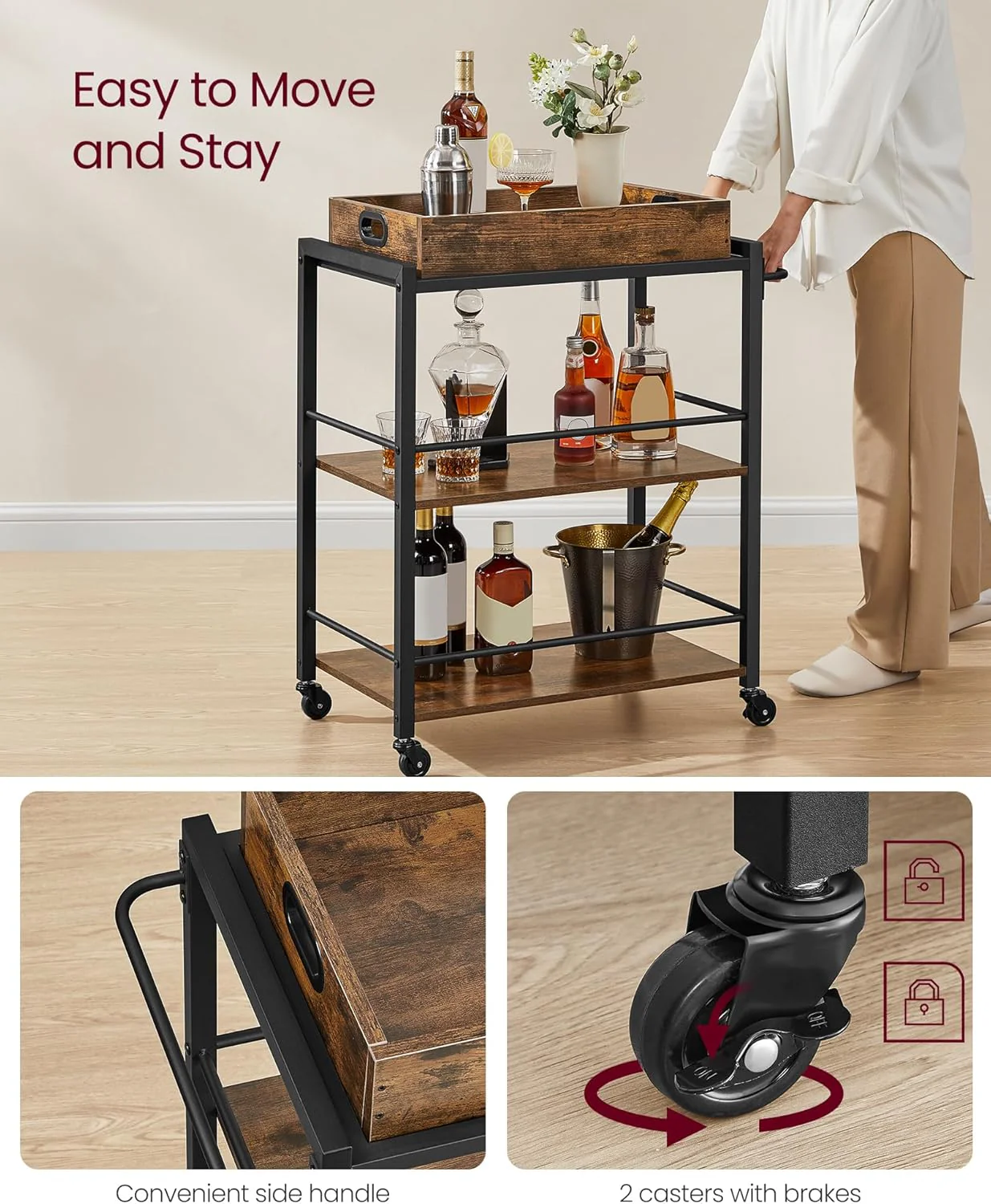 3-Tier Kitchen Serving Utility Cart with Removable Tray – S1323 - Image 2
