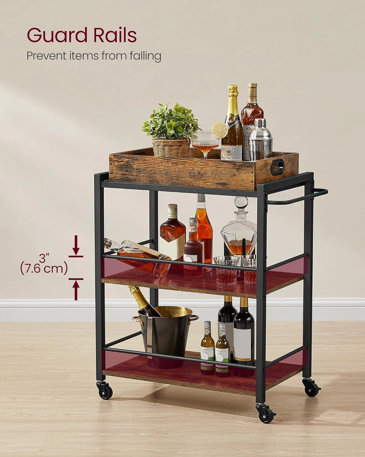 3-Tier Kitchen Serving Utility Cart with Removable Tray – S1323 - Image 3