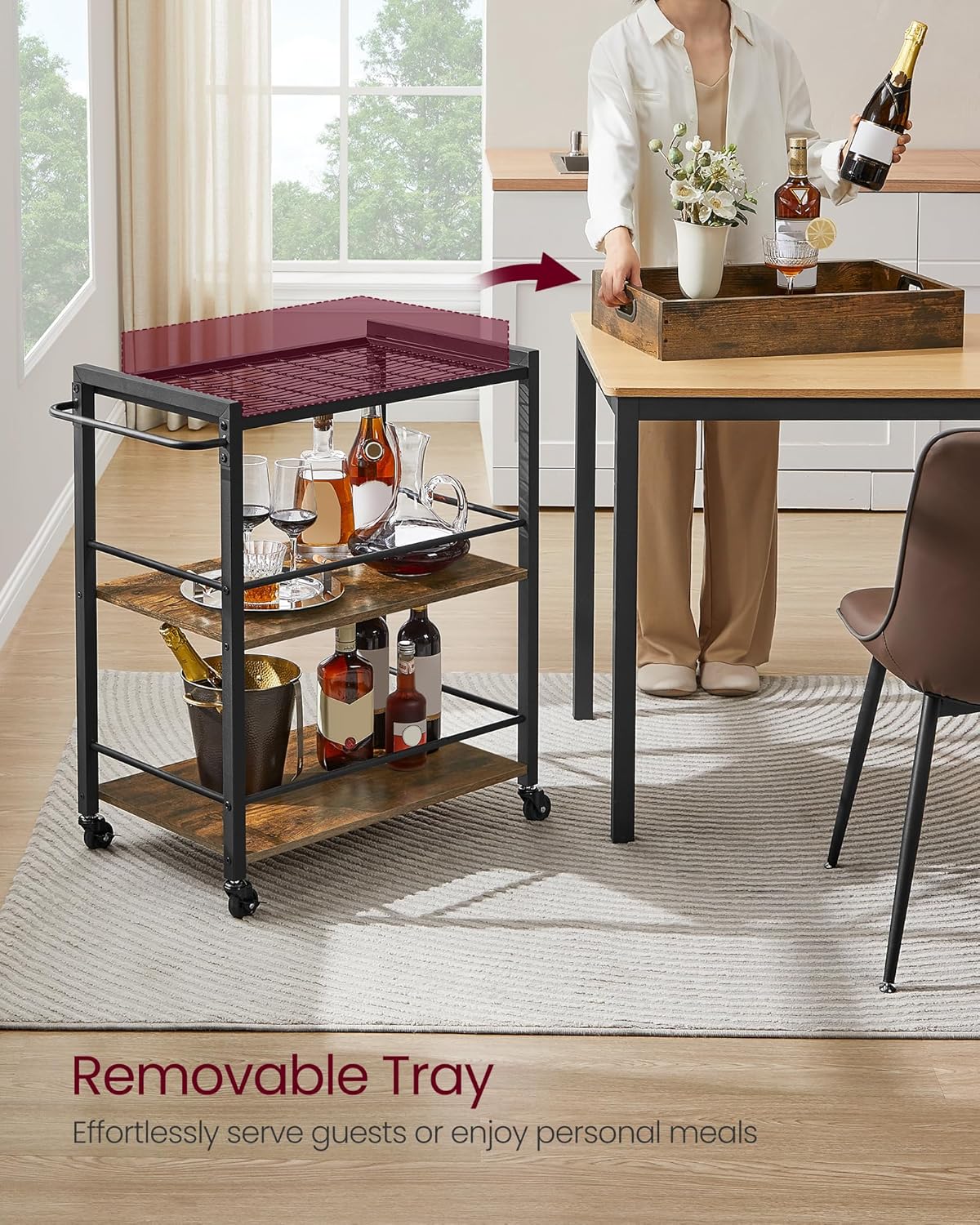 3-Tier Kitchen Serving Utility Cart with Removable Tray – S1323 - Image 5