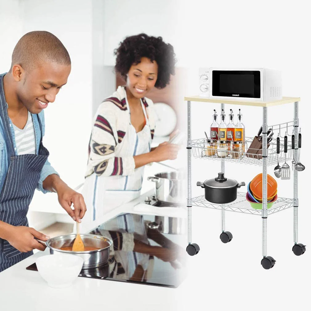 New 3-Tier Rolling Microwave Cart Kitchen Chrome – Mobile Storage & Organizer with Wheels CC2135 - Image 4
