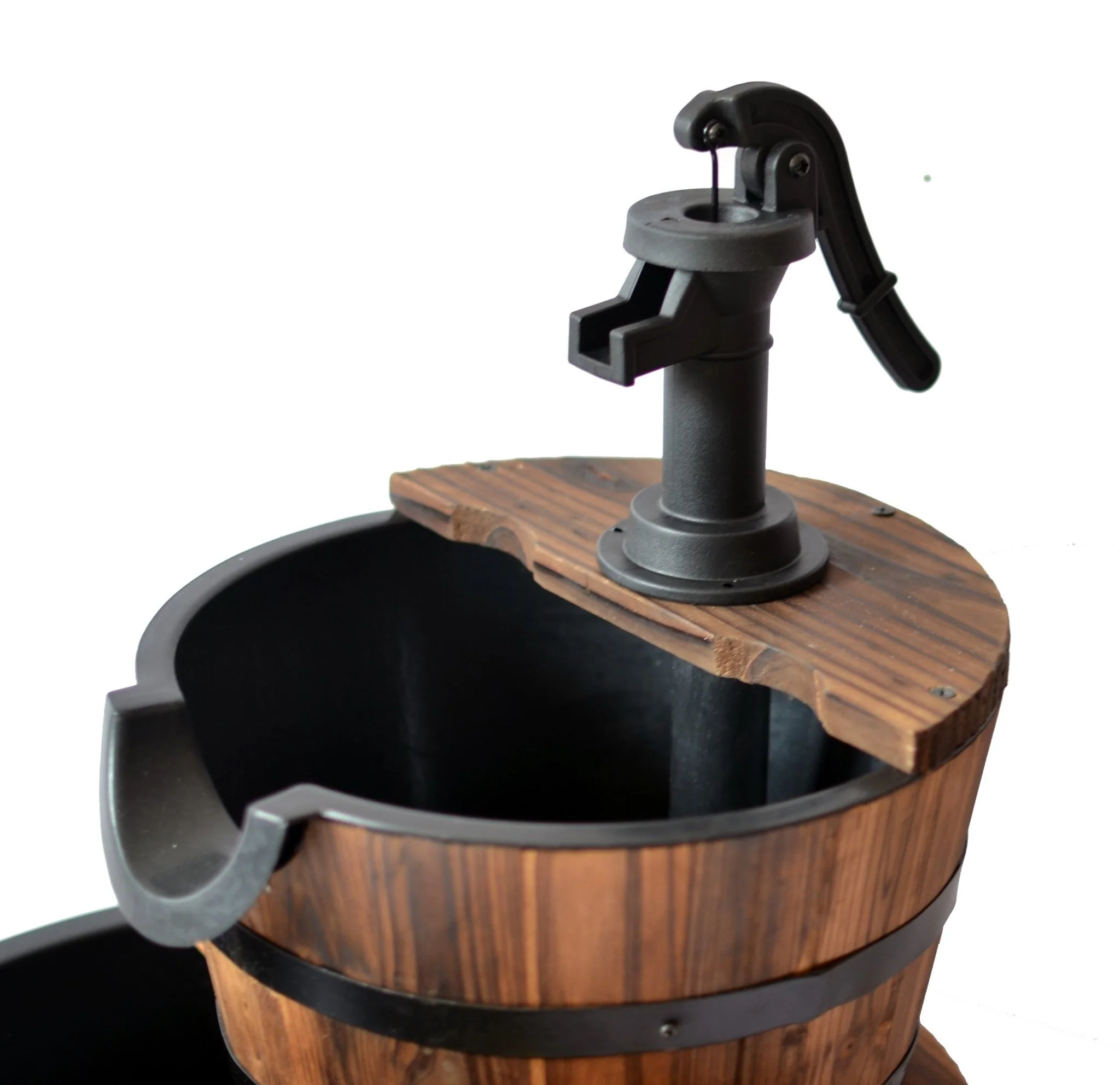 3 Tier Wooden Barrel Water Fountain with Pump – Rustic Outdoor Garden Feature WWF51 - Image 5