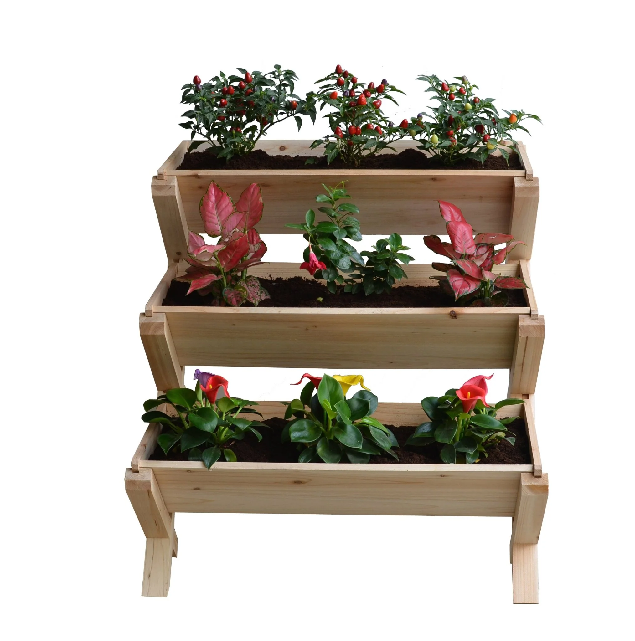 3-Tier Wooden Raised Garden Planter Box – Cascading Vertical Bed for Herbs, Flowers & Vegetables | SKU: RGT210 - Image 6