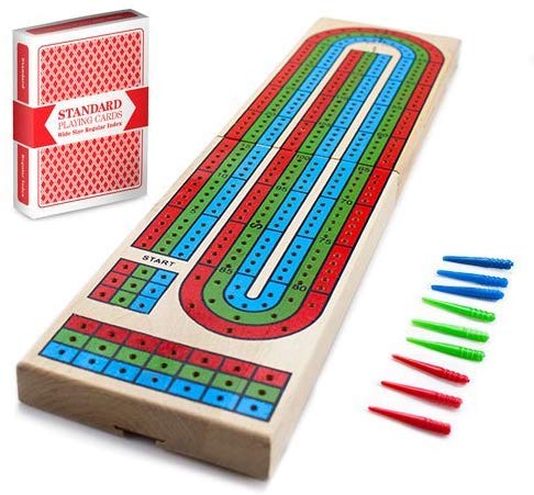 3-Track Wooden Cribbage Board Game with Cards – Classic Family Game – 1231CB