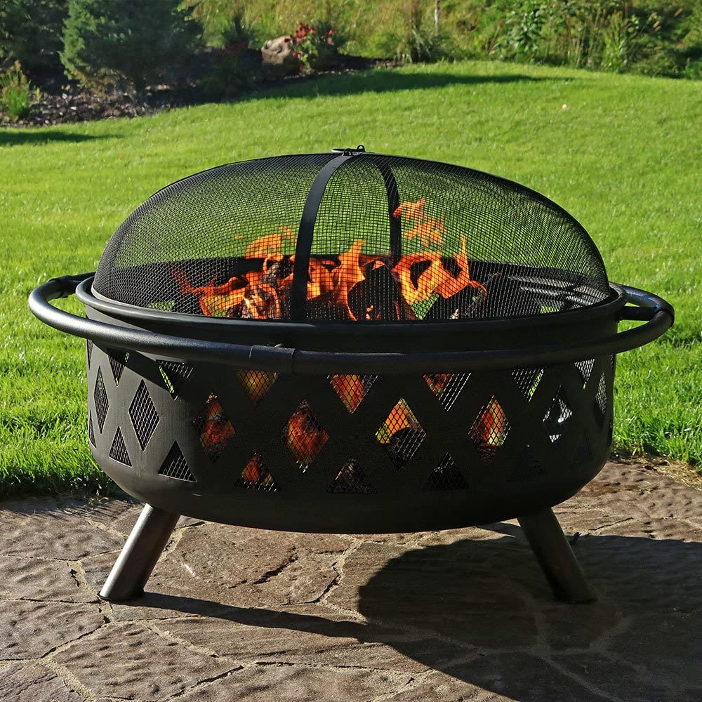 30″ Outdoor Fire Pit with BBQ Grill & Spark Screen – Heavy-Duty Steel, Oil-Rubbed Bronze Finish – XY0619