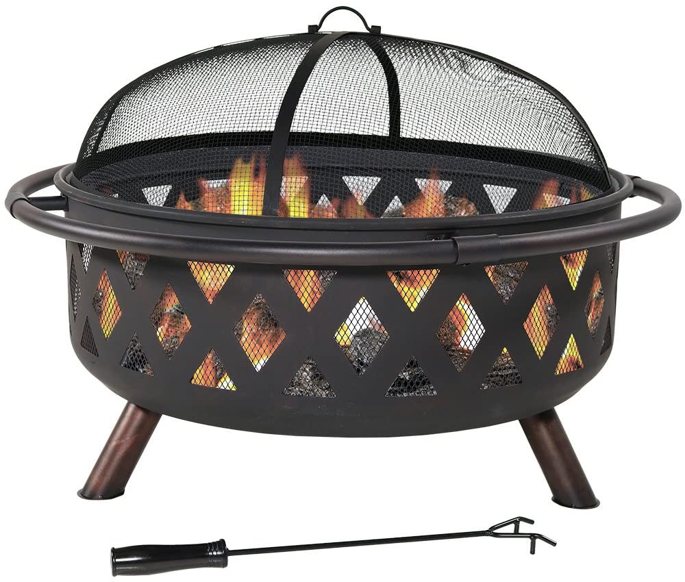 30″ Outdoor Fire Pit with BBQ Grill & Spark Screen – Heavy-Duty Steel, Oil-Rubbed Bronze Finish – XY0619 - Image 2