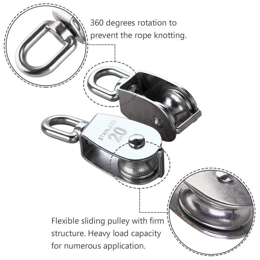 304 Stainless Steel Single Pulley Block Sets for Wire Rope, Hanging, Towing, Light Lifting & Utility Rigging - Image 3