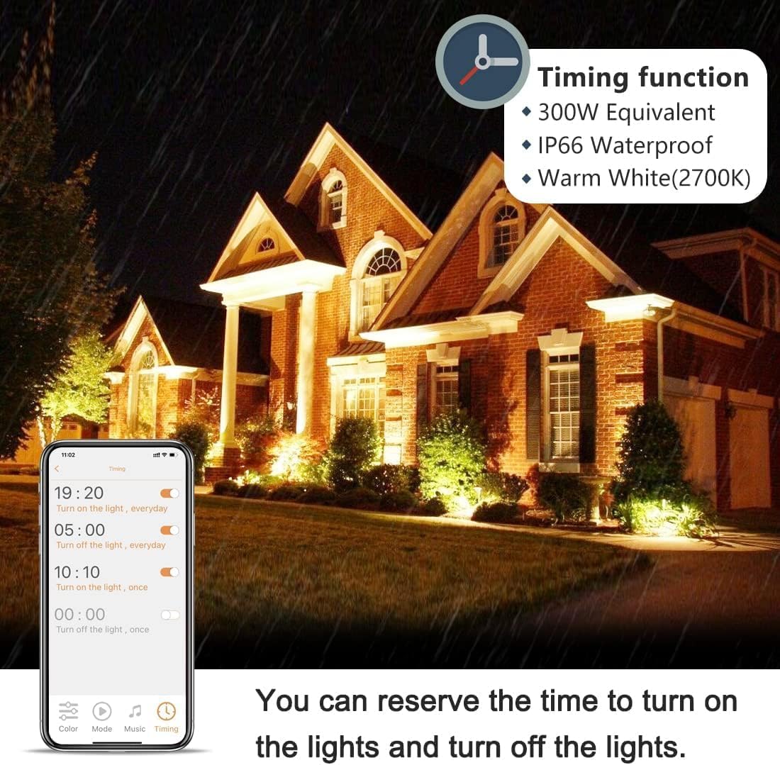 30W Smart RGBW LED Flood Lights – 2 Pack – 300W Equivalent, 3000 Lumens, Bluetooth App Control, 16 Million Colors, Music Sync, IP66 – 1284844 - Image 3