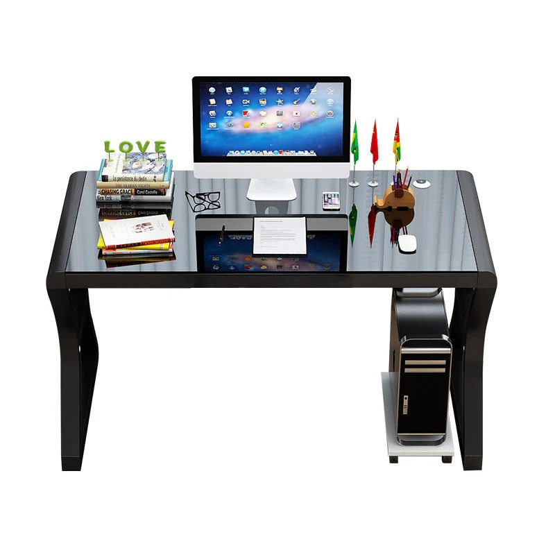 31.5" Tempered Glass Computer Desk with Metal Frame Modern Office Workstation GD010