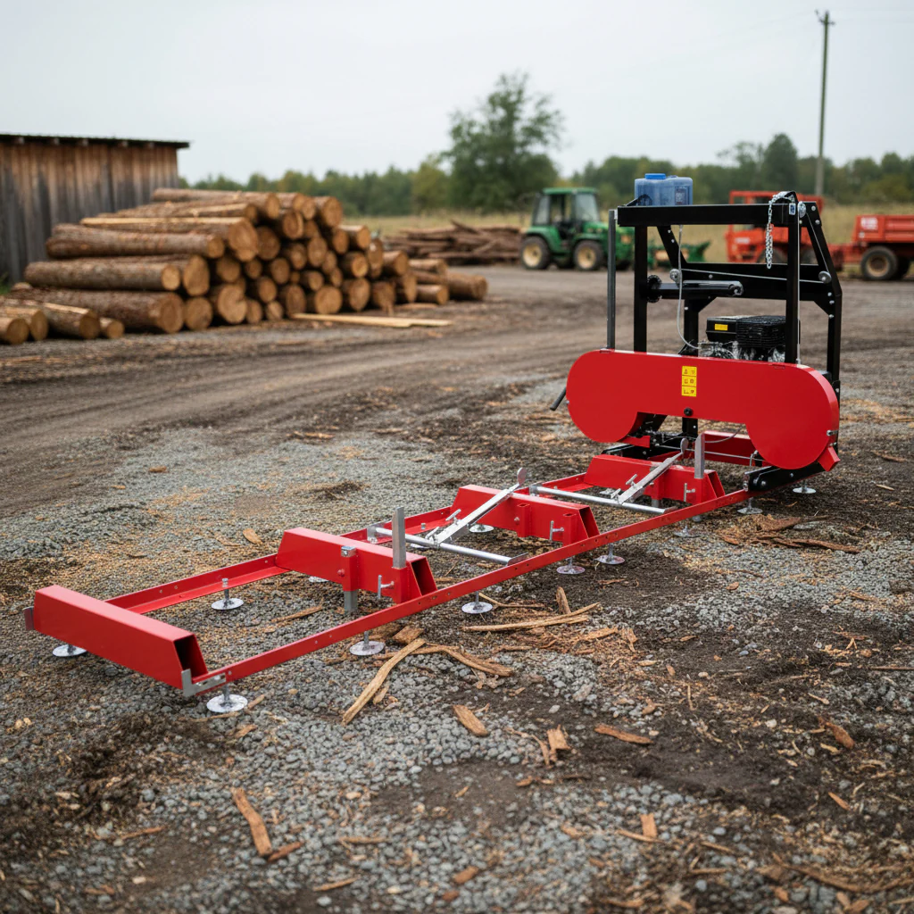 32″ Portable Sawmill with 14 HP Electric Start Loncin Engine – Sawmill Trailer & Extension Tracks Optional | Heavy-Duty Manual Mill
