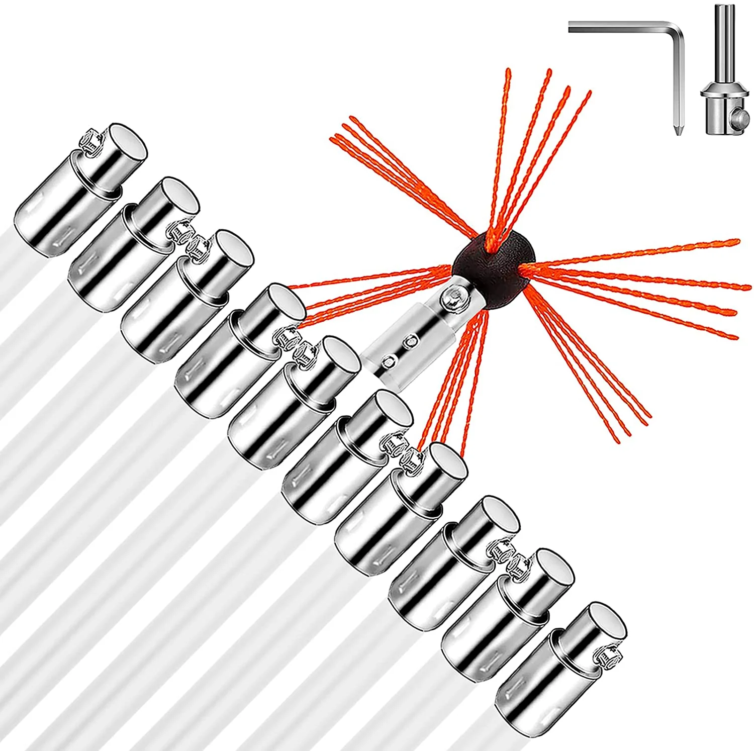 33 FT Chimney Sweep Brush Kit with 10 Nylon Rods – Rotary Drill-Driven Chimney Cleaning Tool with Locking System S3087 - Image 4