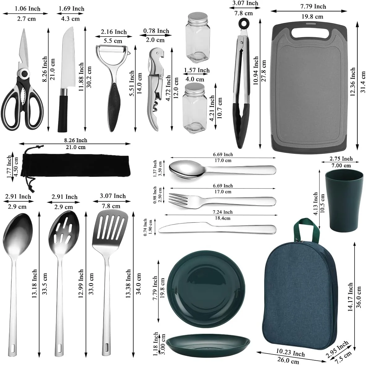 33-Piece Camping Cooking Stainless Steel Utensils Set for Outdoor Cooking & Camp Kitchens BC023S - Image 5