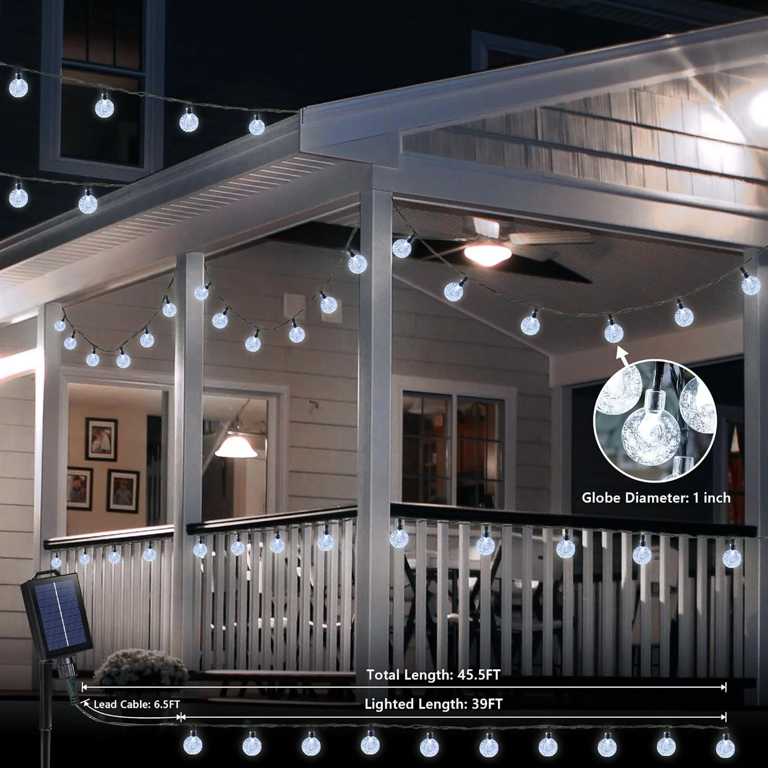 35 FT Solar Globe String Lights – 60 LED Outdoor Waterproof Patio & Garden Lights (Warm White / Bright White / RGB) - Image 4