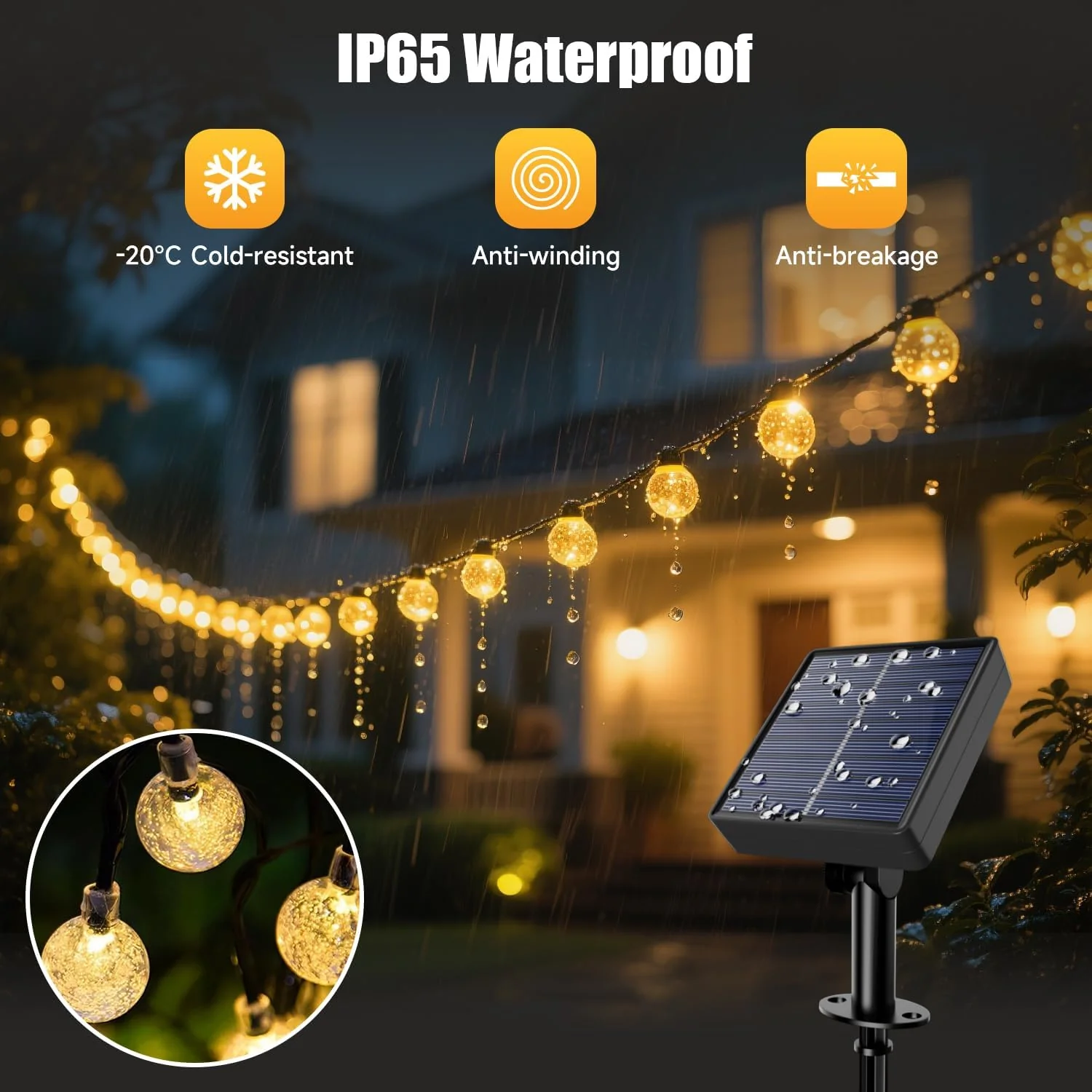 35 FT Solar Globe String Lights – 60 LED Outdoor Waterproof Patio & Garden Lights (Warm White / Bright White / RGB) - Image 9
