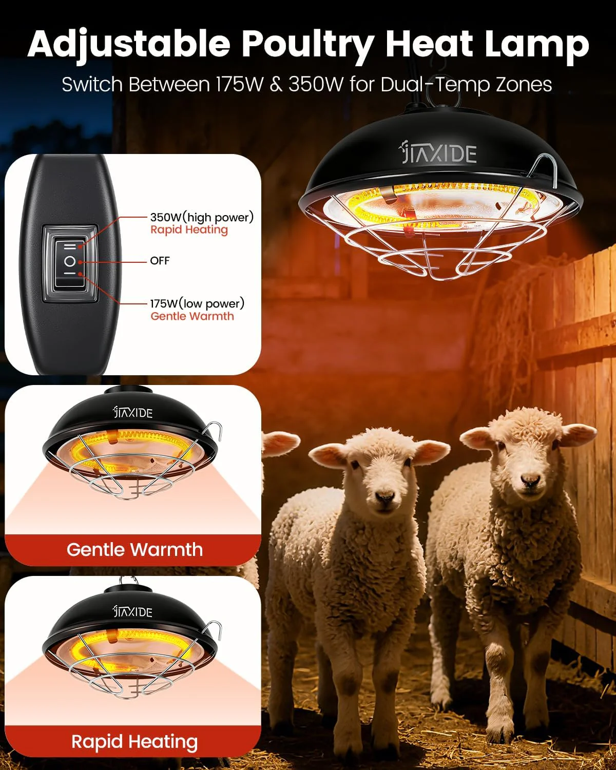 350W Chicken Heat Lamp Dual Mode Adjustable Brooder Lamp Coop Heater CHL350 - Image 5