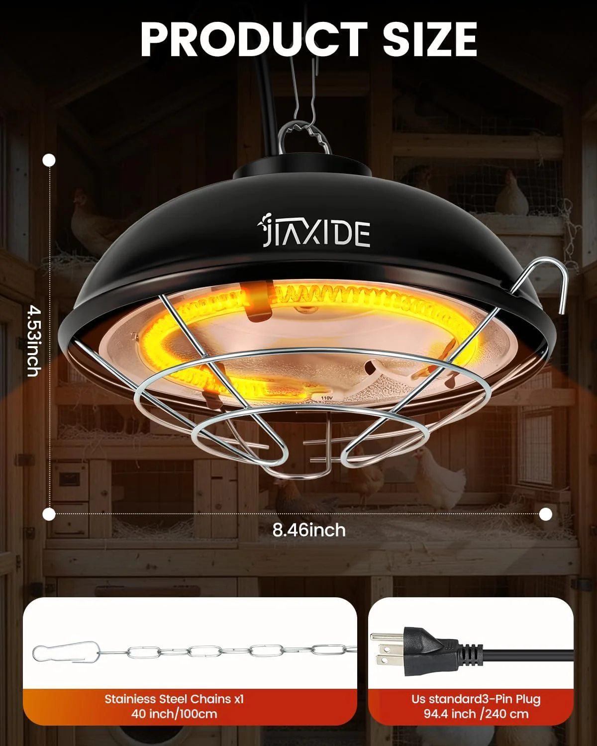 350W Chicken Heat Lamp Dual Mode Adjustable Brooder Lamp Coop Heater CHL350 - Image 7