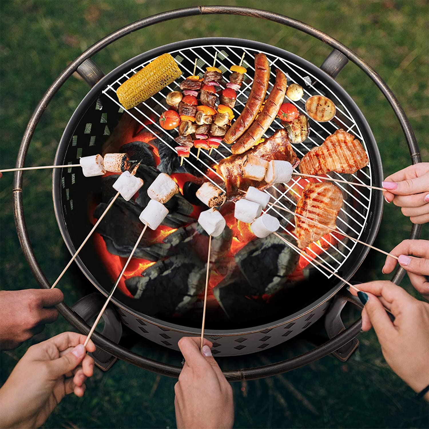 36″ Outdoor Fire Pit & BBQ Grill with Cooking Grate, Rubbed Bronze Finish – Wood-Burning Patio Fire Bowl 10114FP - Image 2