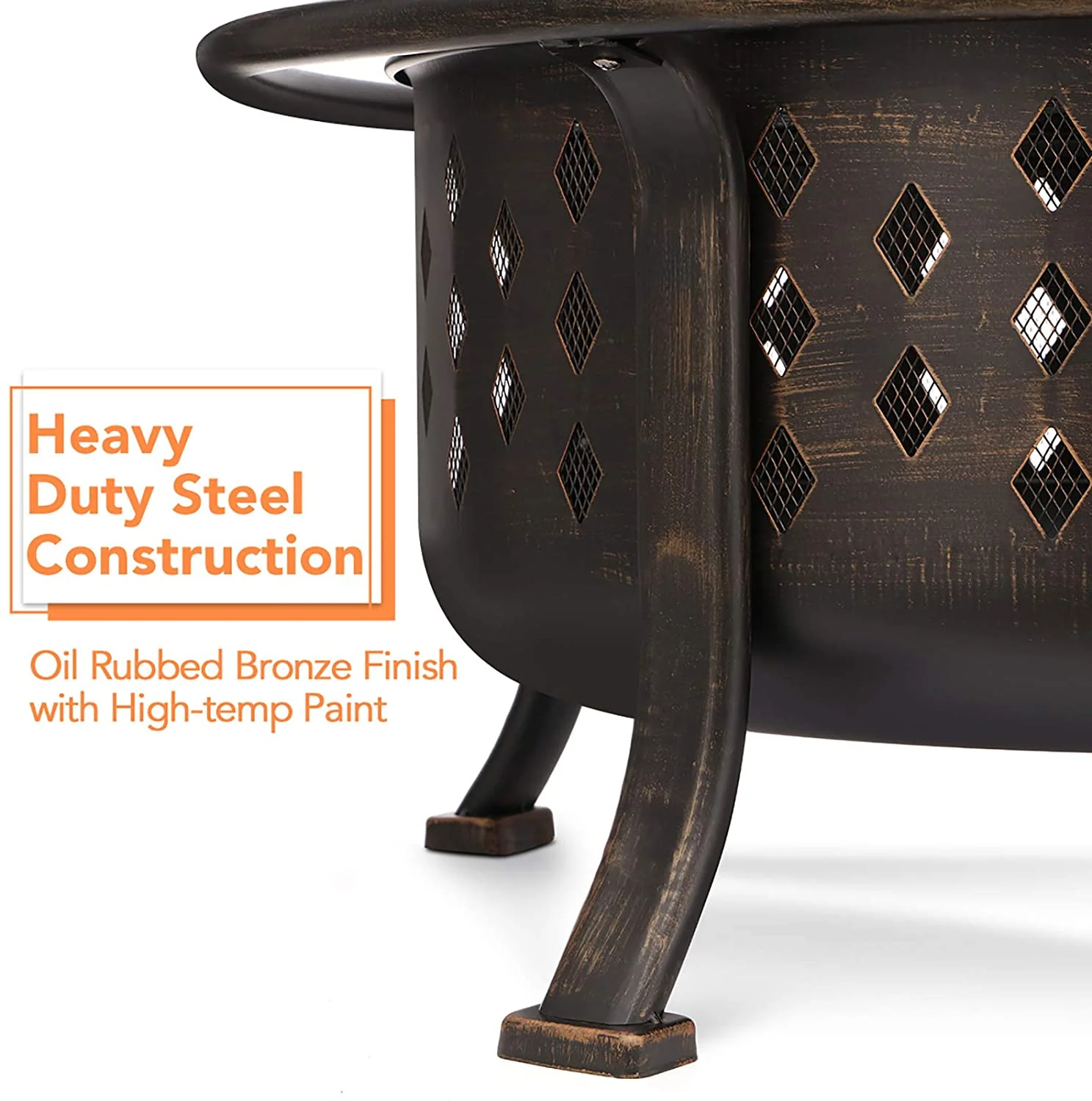 36″ Outdoor Fire Pit & BBQ Grill with Cooking Grate, Rubbed Bronze Finish – Wood-Burning Patio Fire Bowl 10114FP - Image 8