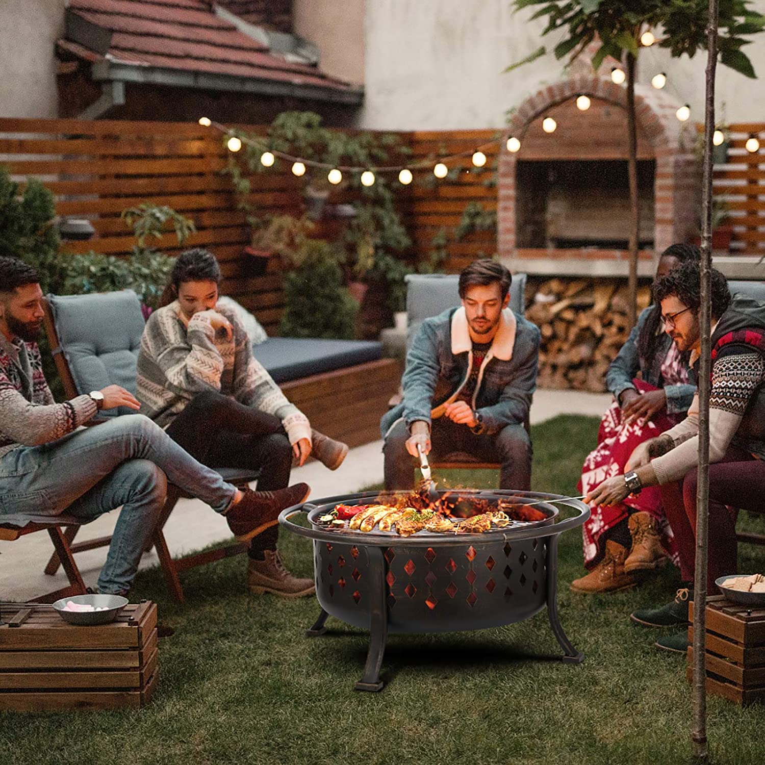 36″ Outdoor Fire Pit & BBQ Grill with Cooking Grate, Rubbed Bronze Finish – Wood-Burning Patio Fire Bowl 10114FP - Image 9
