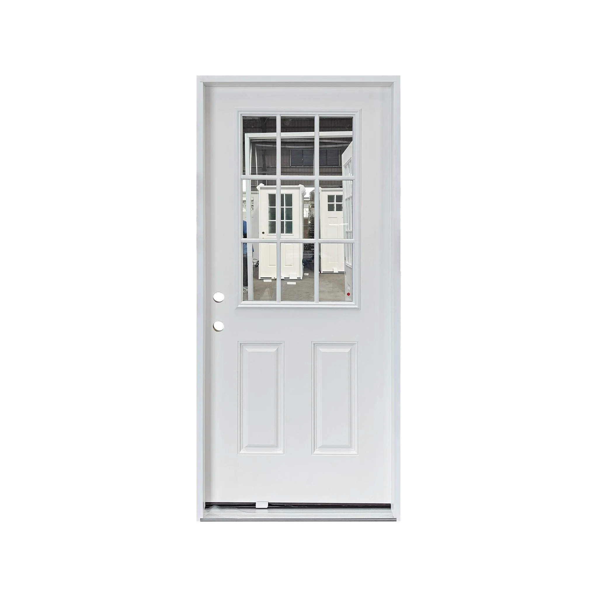 36x80 Fiberglass Entry Door with 9-Lite Grid Glass Prehung White Smooth Finish Left or Right Hand Swing P06LH P06RH - Image 2