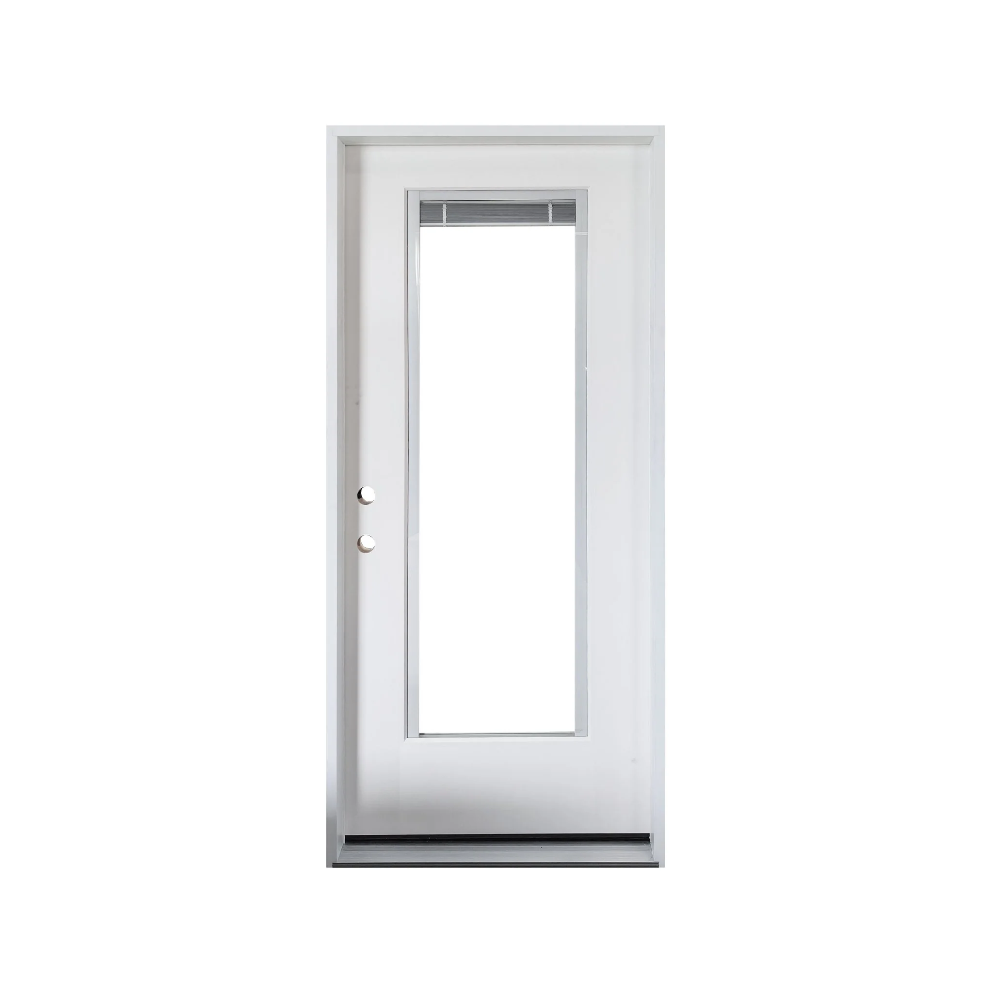 36x80 Fiberglass Entry Door with Built-In Blinds Clear Glass Prehung Smooth White Finish Left or Right Hand Swing FG00LH FG00RH