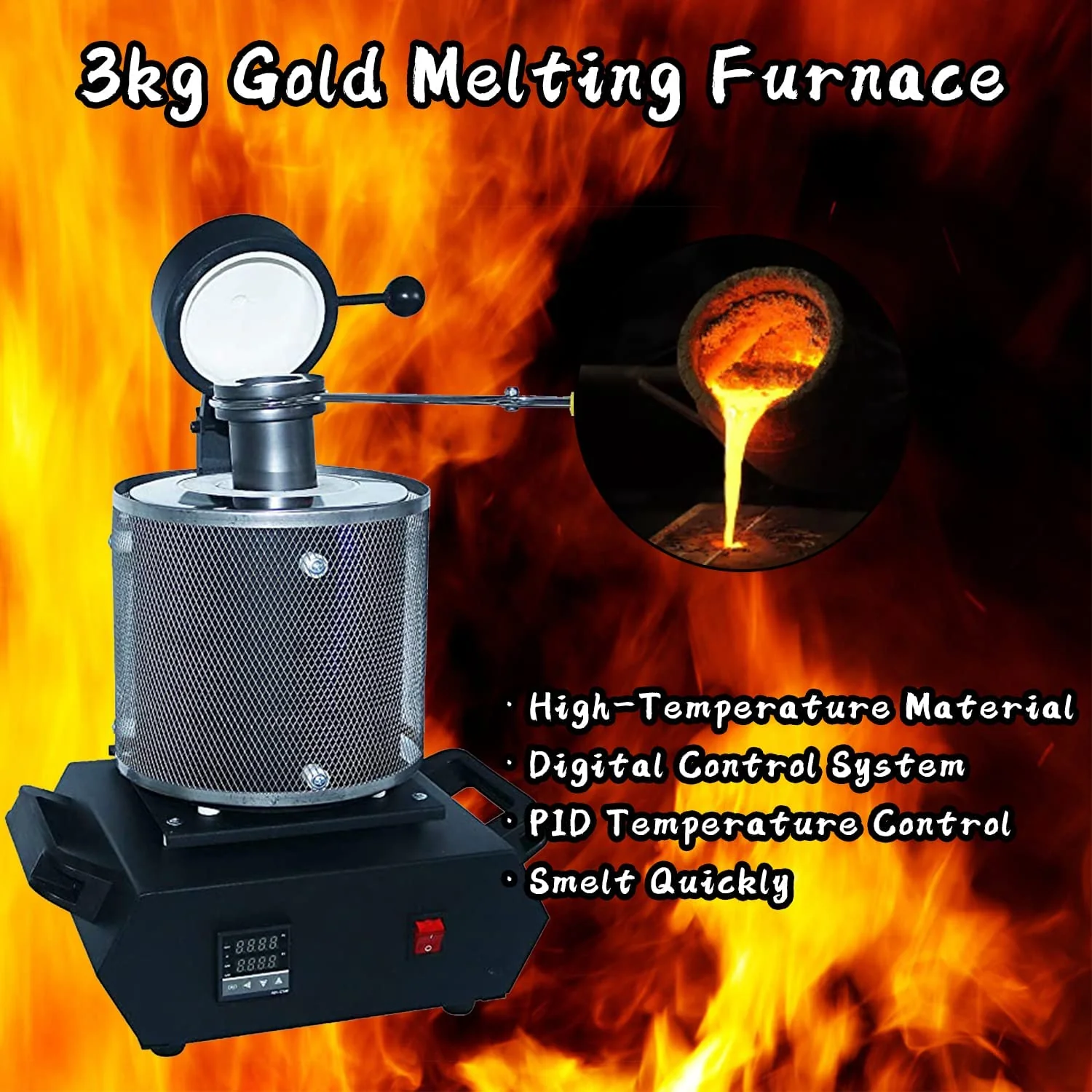 3KG Gold & Metal Melting Furnace 2100W – High-Temp Electric Smelter 2000°F | 110V - Image 4