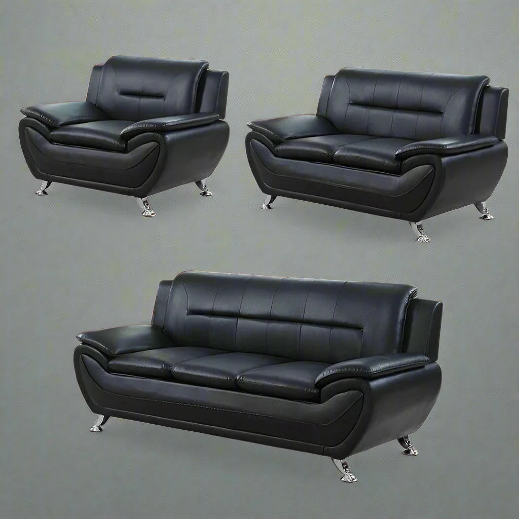3PCS Red & Black Modern Faux Leather Sofa Set – 3-Piece Contemporary Living Room Furniture | SKU: BT1756 - Image 6