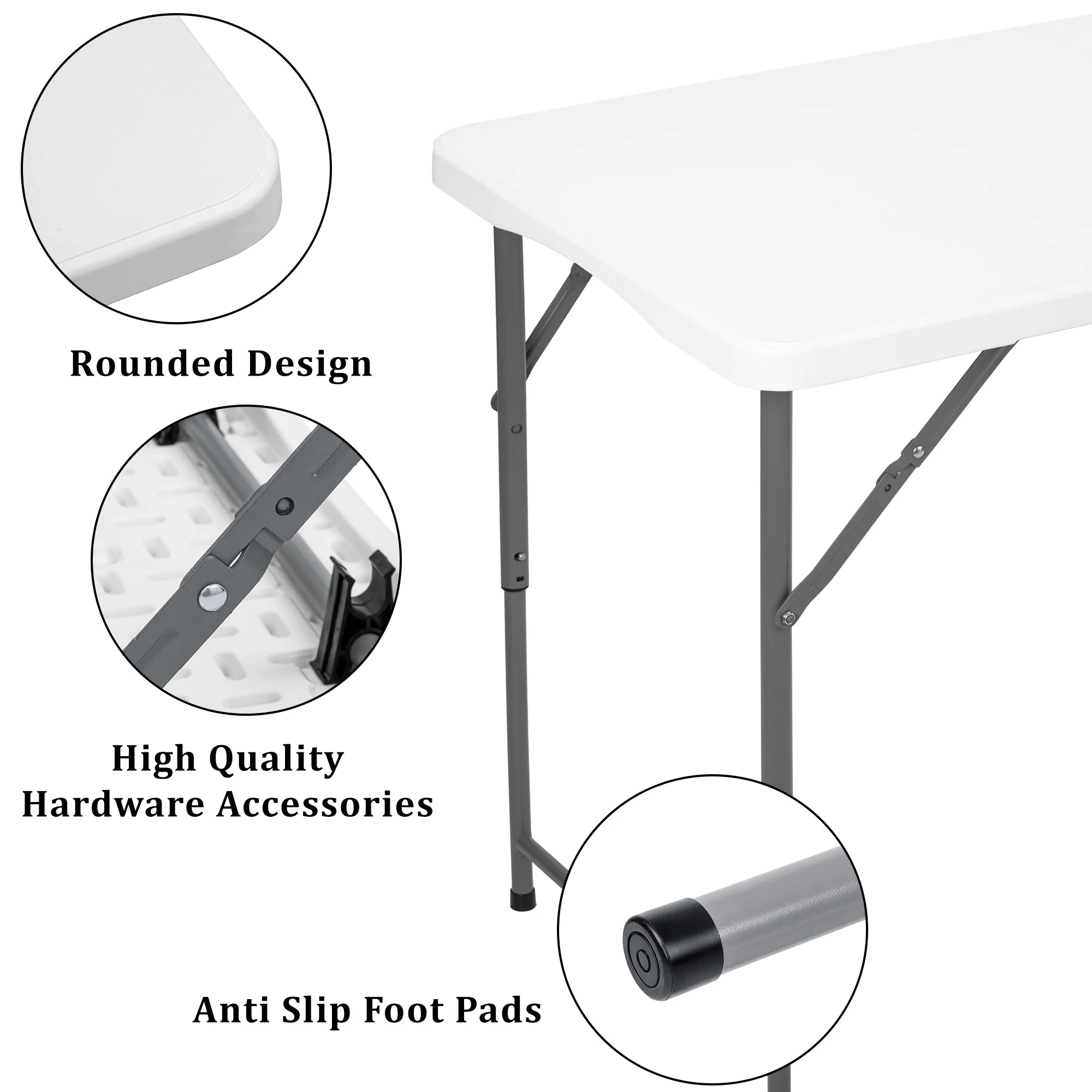 4-Foot Adjustable Height Folding Utility Table Portable Plastic AMPCT1224 - Image 2