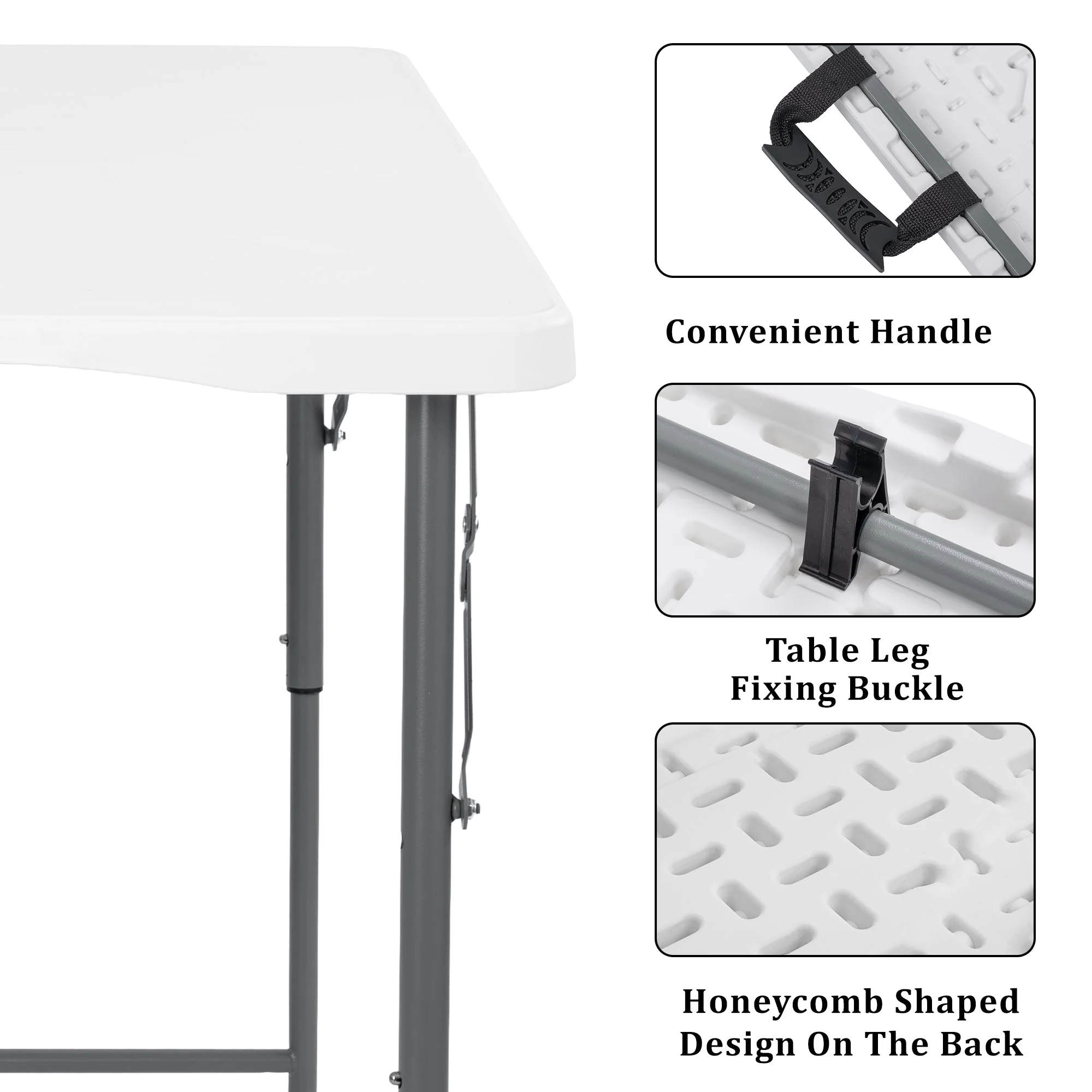 4-Foot Adjustable Height Folding Utility Table Portable Plastic AMPCT1224 - Image 3