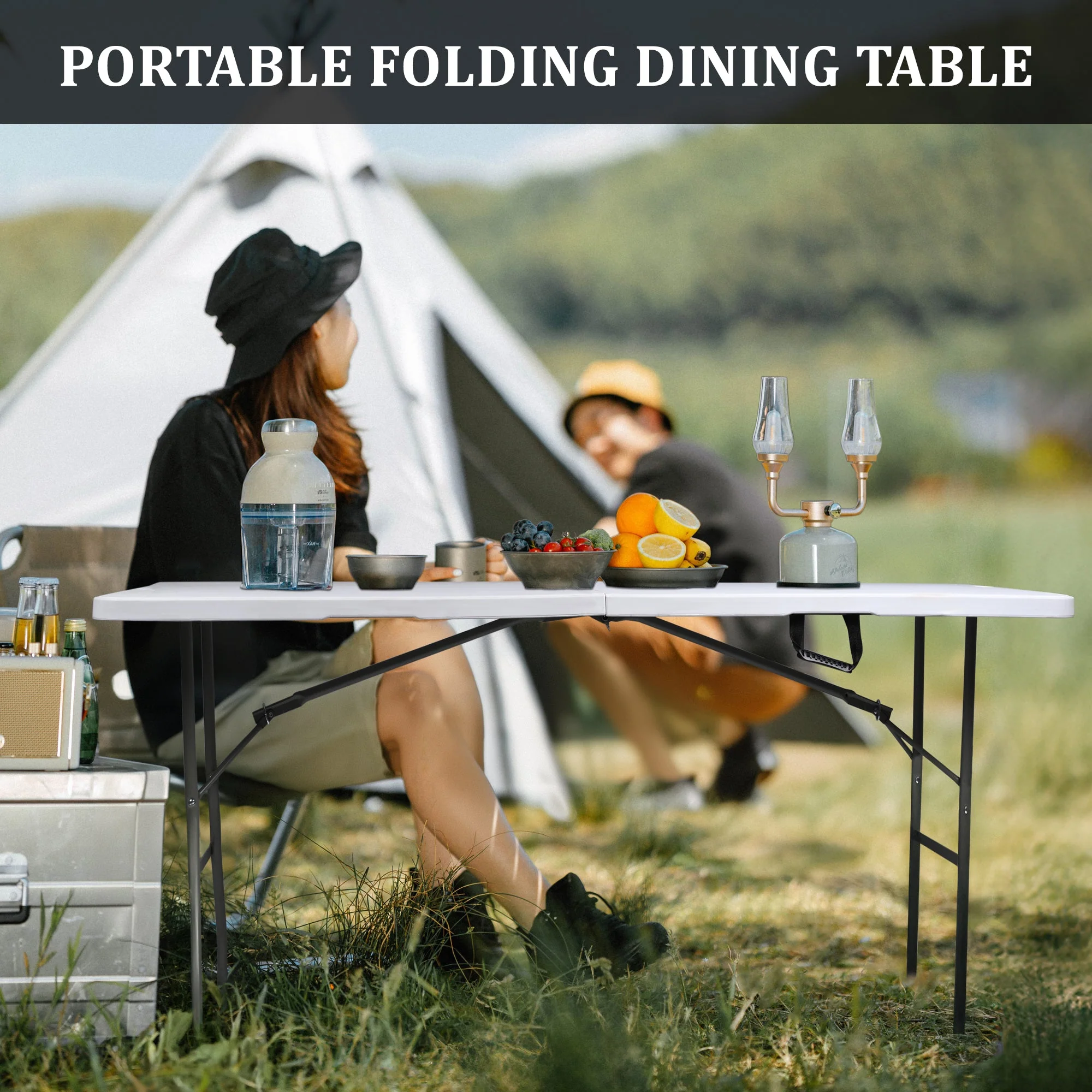 4-Foot Adjustable Height Folding Utility Table Portable Plastic AMPCT1224 - Image 6