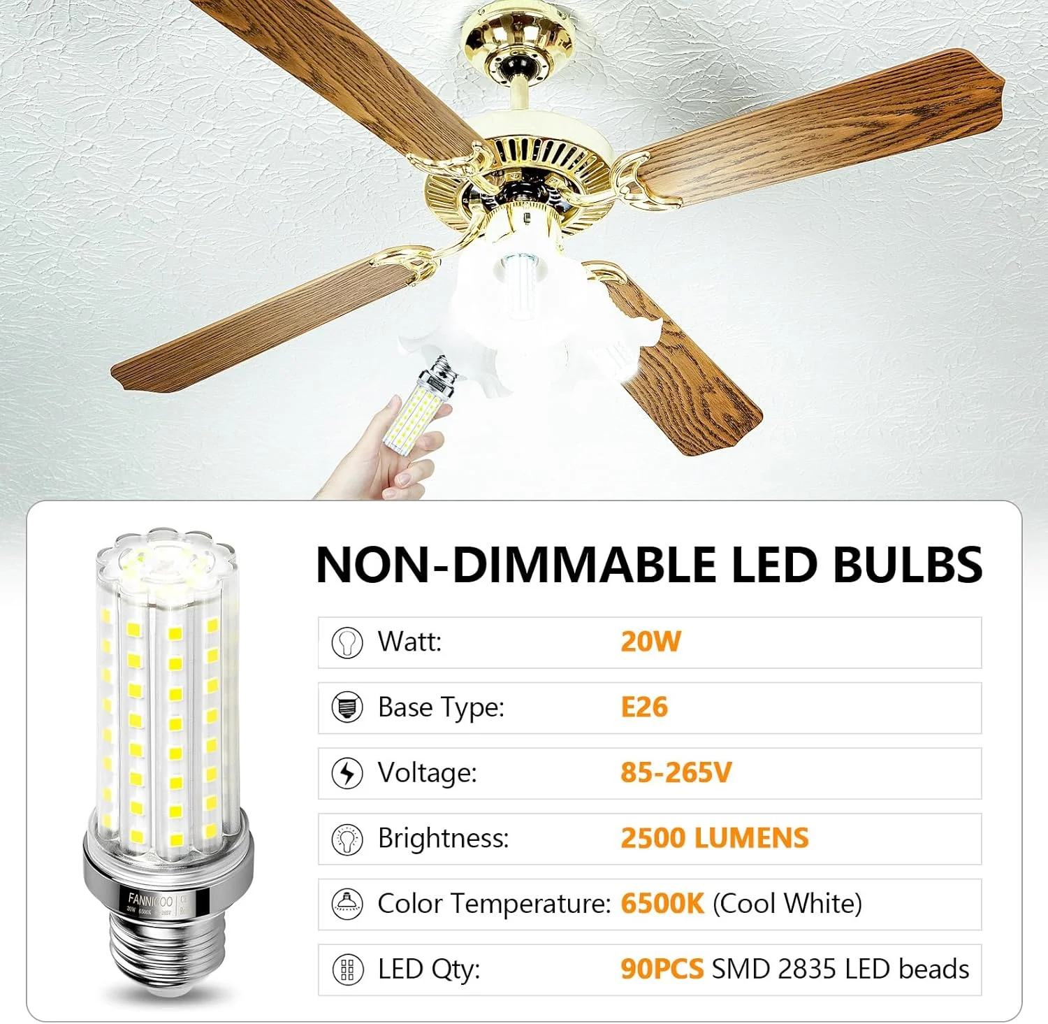 4-Pack LED Corn Light Bulbs – 20W (150W Equivalent) 2500 Lumen 6500K Cool Daylight E26/E27 Base Non-Dimmable – CL0204C - Image 3