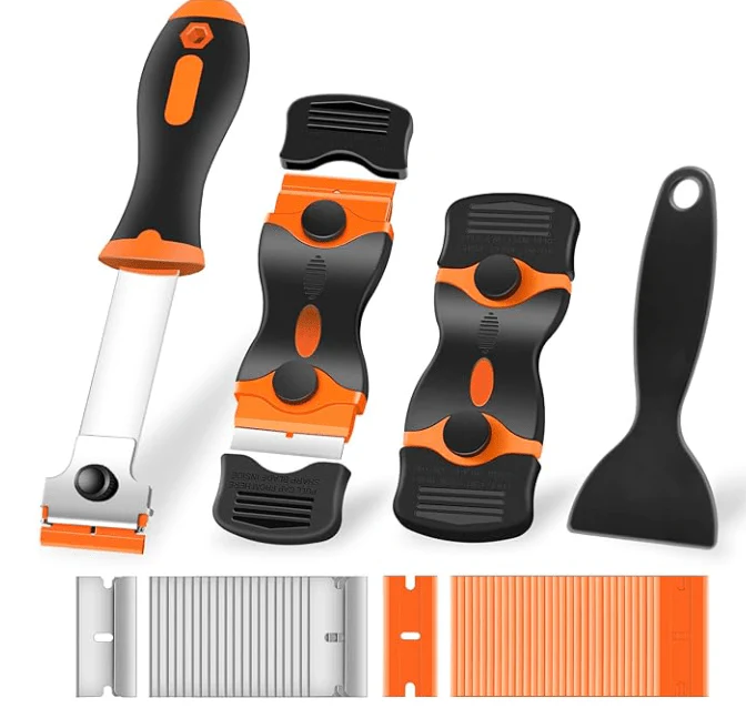 4 Pack Premium Cleaning Scraper Tool with 50 Metal & Plastic Razor Blades – RBS4P50 - Image 2