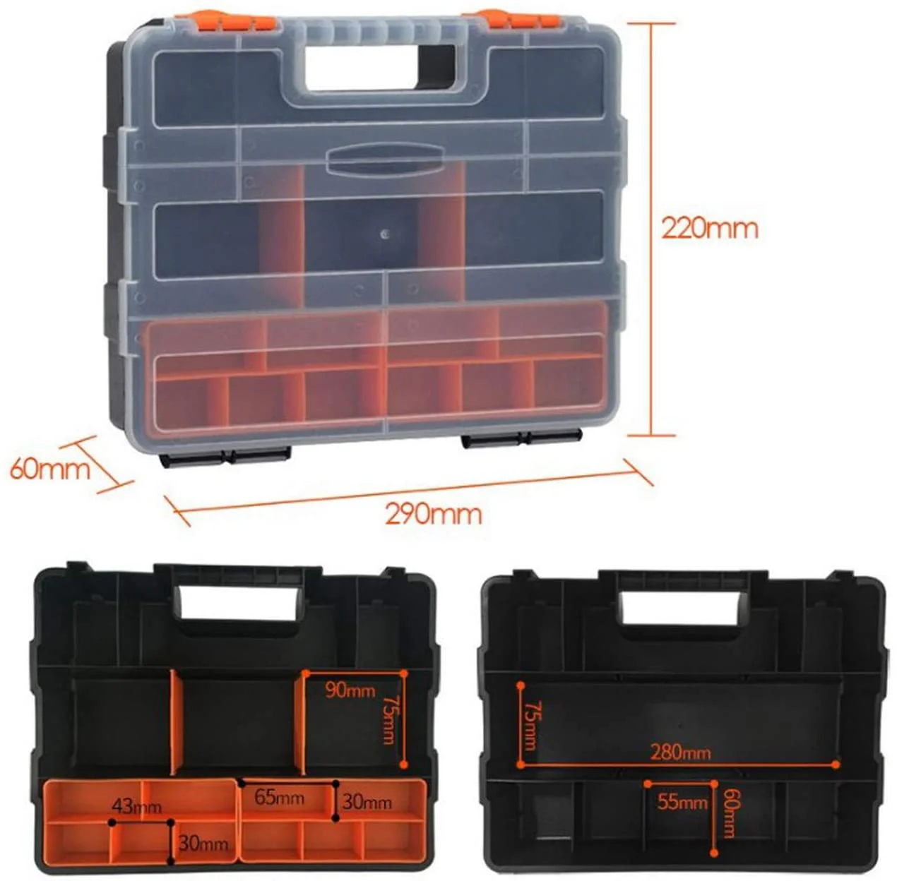 4-Pc Tool & Parts Organizer Box Set – Durable Storage Case with Compartments – WT421 - Image 3