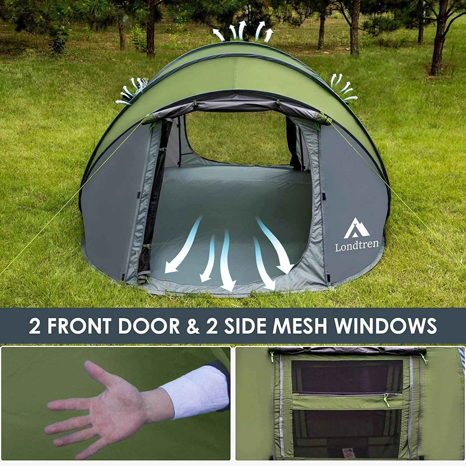 4-Person Instant Pop-Up Camping Tent, Waterproof Polyester Dome Tent with Mesh Windows – PT4280 - Image 2