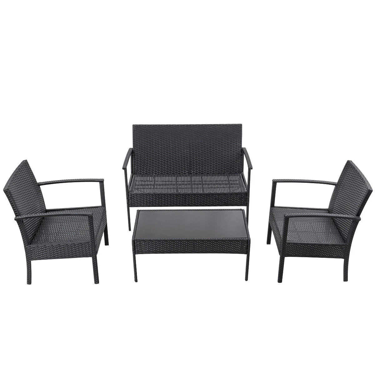 4-Piece Outdoor Rattan Patio Furniture Set with Cushions & Glass Coffee Table (726201) - Image 6