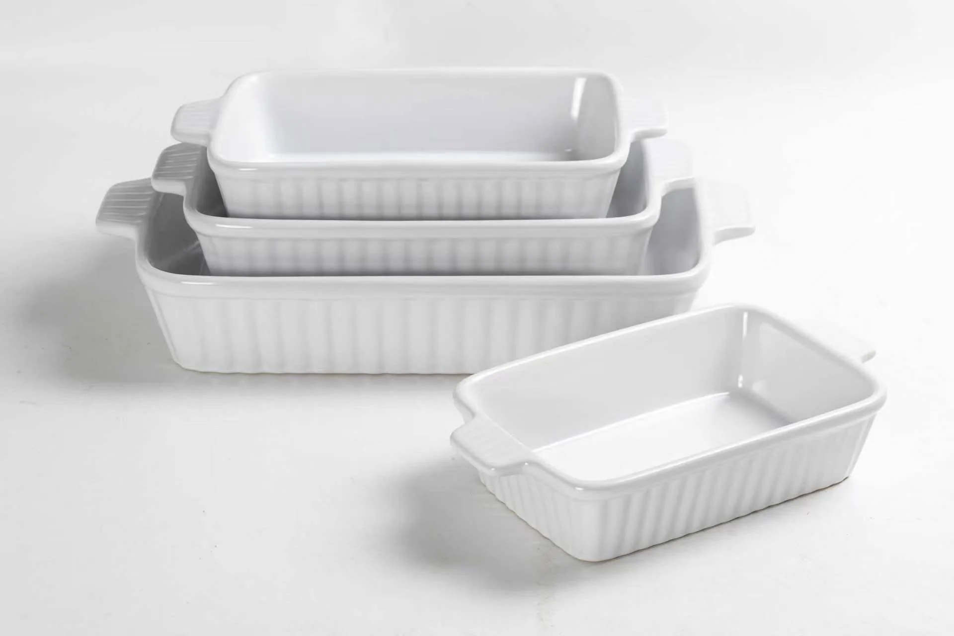 4-Piece Rectangle Baking Dish Set Ceramic Oven Safe 9.25"–14.75" White RCB4WT - Image 2