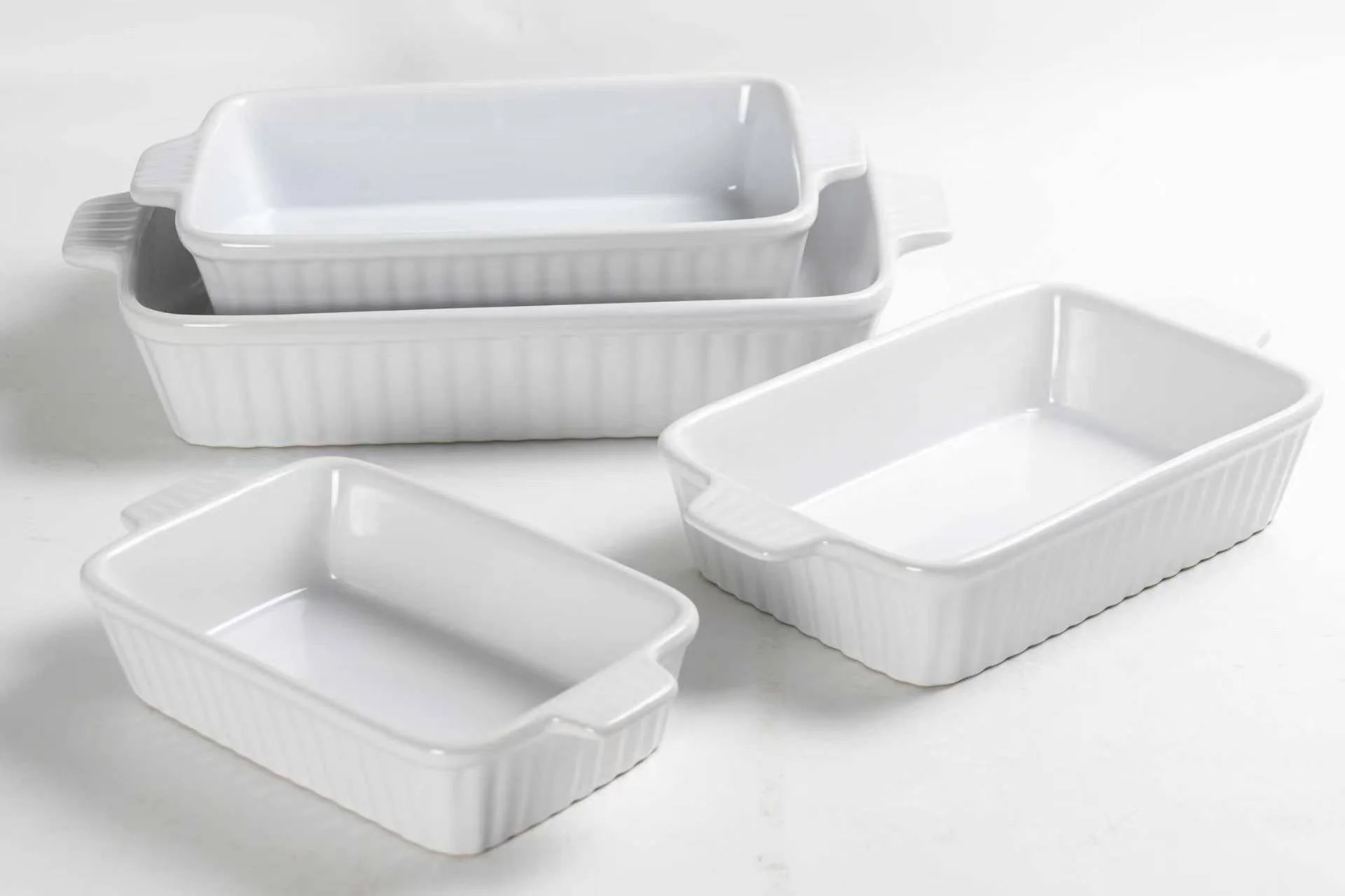 4-Piece Rectangle Baking Dish Set Ceramic Oven Safe 9.25"–14.75" White RCB4WT - Image 3