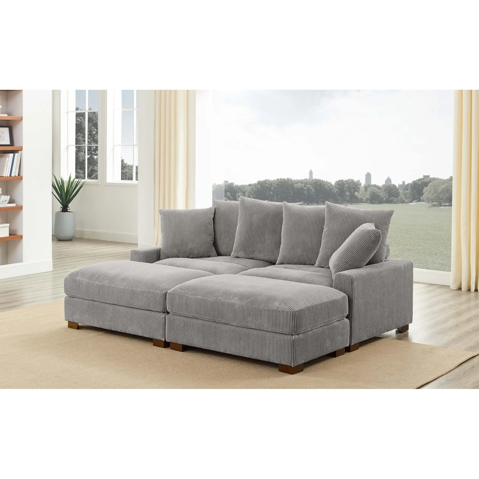 4-Piece Corduroy Sectional Sofa – Plush Upholstered Living Room Furniture Set
