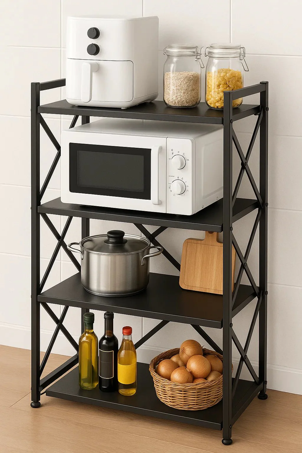 4-Layer Folding Microwave Kitchen Shelf Rack – Heavy-Duty Steel, Freestanding AMMTR4 - Image 2