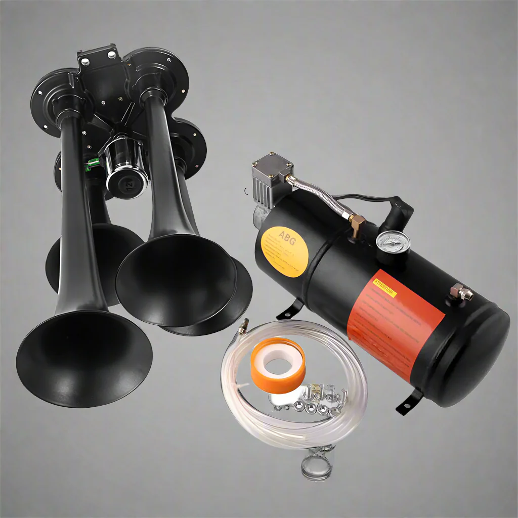 4-Trumpet 150 dB Train Air Horn Kit – Loud Compressor System | Model S1123