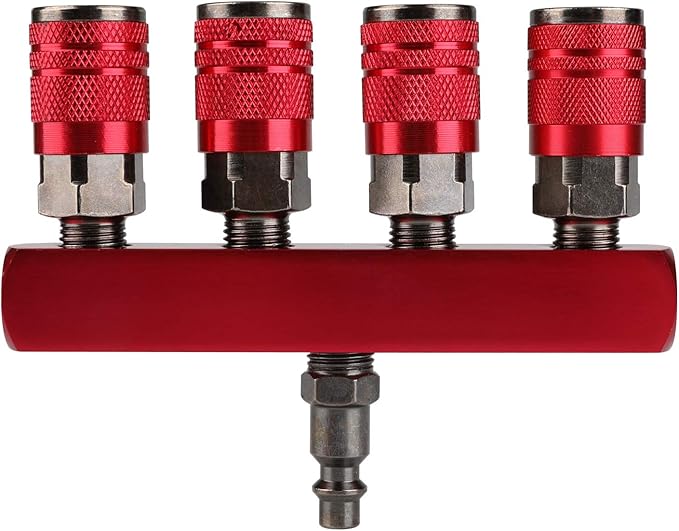 4-Way Straight Air Manifold with 5 Ports & 1/4" NPT Plug – Aluminum Pneumatic Air Splitter – AM4W5P
