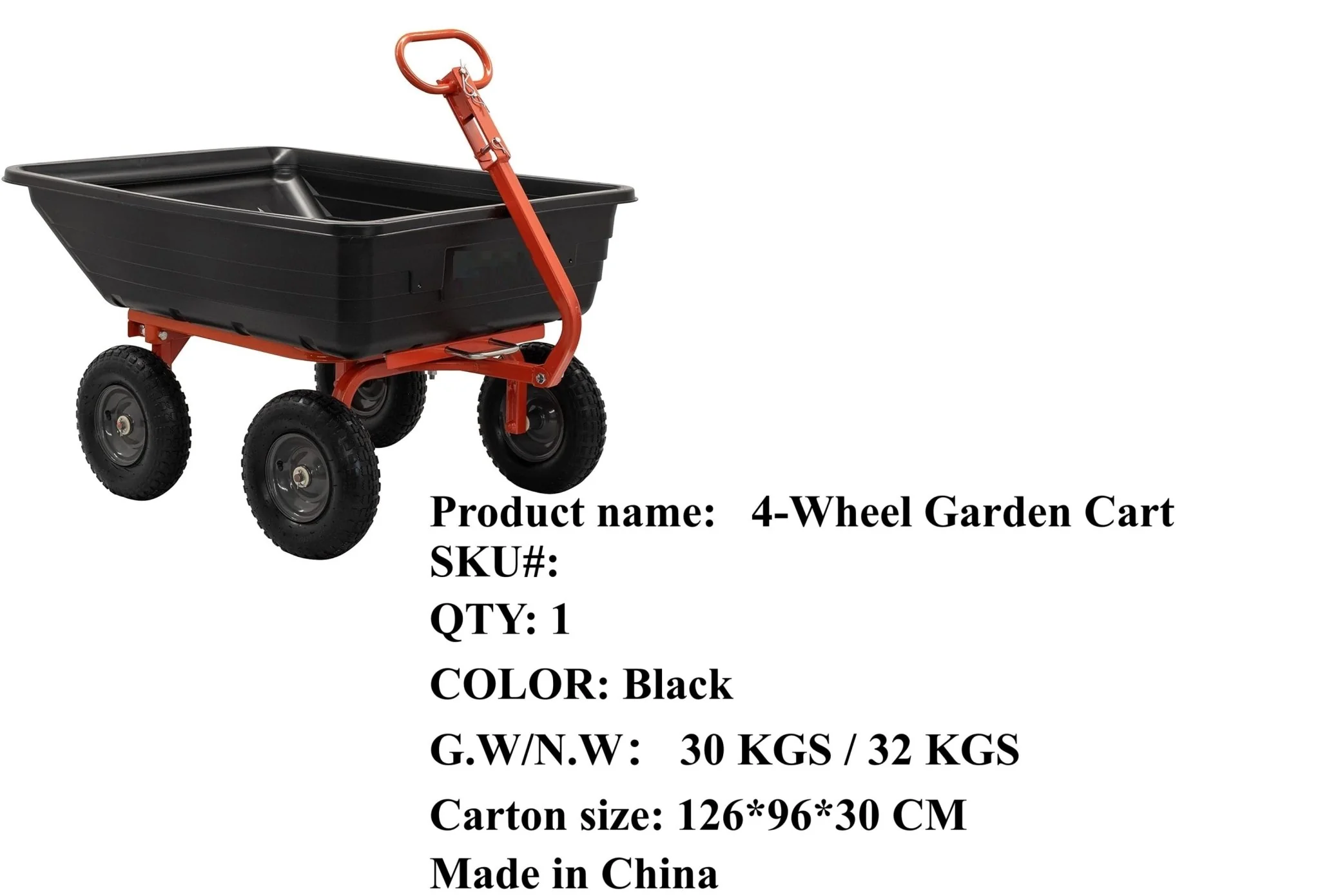 4-Wheel Garden Utility Cart with Tow/Pull Handle & Pneumatic Tires GDC1200 - Image 6